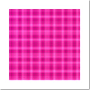 Hot Pink and White Grid Pattern Graph Check Stripes Posters and Art